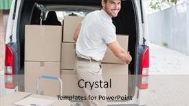  Presentation with delivery van - Theme featuring delivery driver loading his van background and a mint green colored foreground