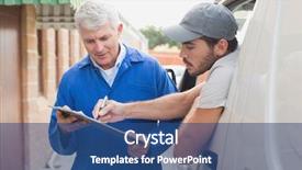  Presentation with driver - Amazing slide deck having delivery driver showing customer where backdrop and a ocean colored foreground