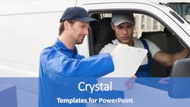  Presentation with driver - Amazing theme having delivery driver showing customer where backdrop and a teal colored foreground