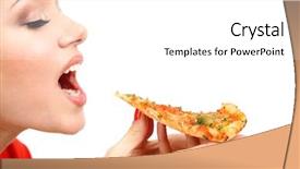  Presentation with close up baby girl knitted - Colorful slide deck enhanced with delivery excellence - beautiful girl eats pizza close-up backdrop and a white colored foreground