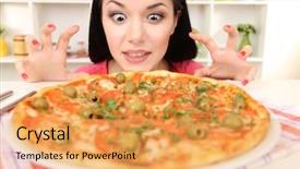  Presentation with pizza delivery - Colorful PPT theme enhanced with delivery excellence - beautiful girl wants to eat backdrop and a  colored foreground