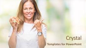  Presentation with eating - PPT layouts consisting of delivery excellence - middle age hispanic woman eating background and a cream colored foreground