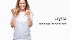  Presentation with eating - Presentation consisting of delivery excellence - middle age hispanic woman eating background and a white colored foreground