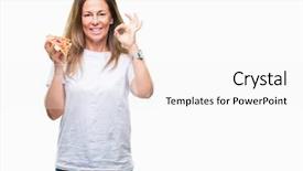  Presentation with eating - Beautiful PPT theme featuring delivery excellence - middle age hispanic woman eating backdrop and a white colored foreground