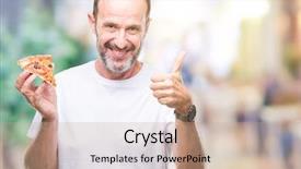  Presentation with pizza delivery - Beautiful presentation theme featuring delivery excellence - middle age hoary senior man backdrop and a  colored foreground