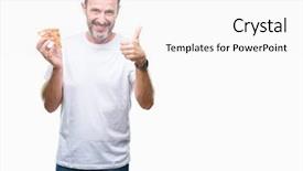  Presentation with pizza - PPT layouts featuring delivery excellence - middle age hoary senior man background and a white colored foreground