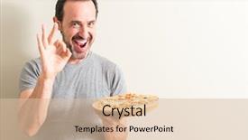  Presentation with pizza technology - Amazing presentation design having delivery excellence - senior man holding pizza doing backdrop and a lemonade colored foreground