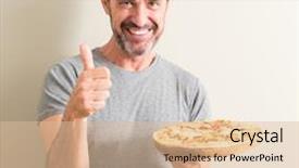  Presentation with pizza and sports - Amazing PPT layouts having delivery excellence - senior man holding pizza happy backdrop and a lemonade colored foreground