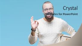  Presentation with glasses - Amazing presentation theme having delivery excellence - young hipster man wearing glasses backdrop and a light blue colored foreground