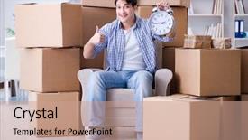  Presentation with moving - Colorful theme enhanced with delivery excellence - young man moving backdrop and a coral colored foreground