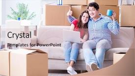  Presentation with pair - Theme with delivery excellence - young pair moving background and a  colored foreground