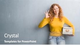  Presentation with grey - Beautiful presentation theme featuring delivery excellence - young redhead woman over grey backdrop and a  colored foreground