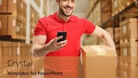  Presentation with storage - PPT layouts featuring delivery-guy-holding-a-box background and a coral colored foreground