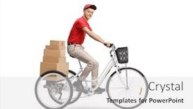  Presentation with boxes - Cool new PPT theme with delivery-guy-riding-a-tricycle backdrop and a light gray colored foreground