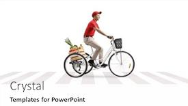  Presentation with pedestrian - PPT theme featuring delivery-guy-riding-a-tricycle background and a white colored foreground