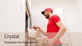  Presentation with paper bag - Cool new PPT theme with delivery mail and people concept - backdrop and a soft green colored foreground