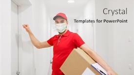  Presentation with red medical - Presentation design consisting of delivery-mail-people-and-shipment background and a light gray colored foreground