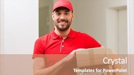  Presentation with mail - Beautiful slide deck featuring delivery mail people and shipment backdrop and a coral colored foreground