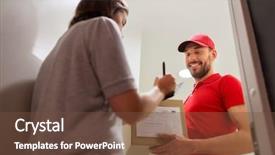  Presentation with shipping - PPT theme featuring delivery mail people and shipping background and a tawny brown colored foreground