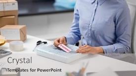  Presentation with mail - Slides featuring delivery-mail-service-and-shipment background and a light gray colored foreground