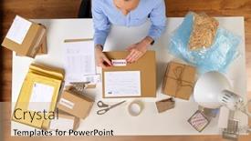  Presentation with mail - Slides with delivery-mail-service-people background and a coral colored foreground