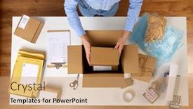  Presentation with mail - Colorful theme enhanced with delivery-mail-service-people backdrop and a coral colored foreground