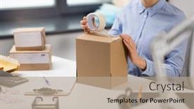  Presentation with mail - Cool new presentation with delivery-mail-service-people backdrop and a coral colored foreground