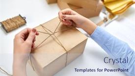  Presentation with eco - Audience pleasing PPT theme consisting of delivery-mail-service-people backdrop and a sky blue colored foreground