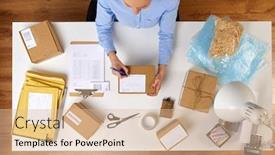  Presentation with postal service - Cool new slide deck with delivery-mail-service-people backdrop and a lemonade colored foreground