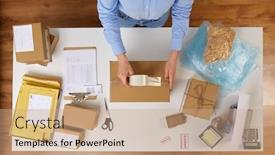  Presentation with mail - PPT theme enhanced with delivery-mail-service-people background and a coral colored foreground