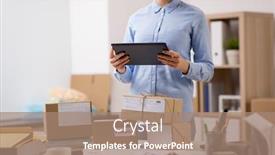  Presentation with mail - Slide deck consisting of delivery-mail-service-people background and a coral colored foreground