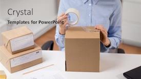  Presentation with mail - Beautiful theme featuring delivery-mail-service-people backdrop and a light gray colored foreground