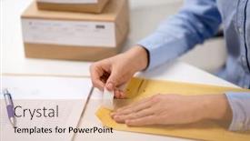  Presentation with mail - Audience pleasing PPT layouts consisting of delivery-mail-service-people backdrop and a coral colored foreground