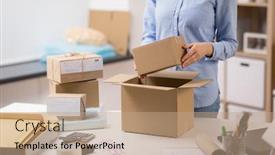  Presentation with mail - PPT layouts enhanced with delivery-mail-service-people background and a coral colored foreground