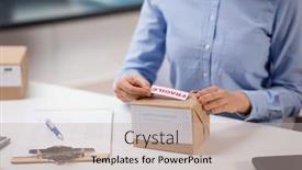  Presentation with mail - Slide set consisting of delivery-mail-service-people background and a mint green colored foreground