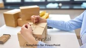  Presentation with mail - Audience pleasing presentation design consisting of delivery-mail-service-people backdrop and a coral colored foreground