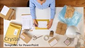  Presentation with postal service - Cool new slide set with delivery-mail-service-people backdrop and a coral colored foreground