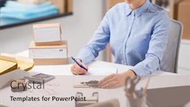  Presentation with mail - Colorful presentation enhanced with delivery-mail-service-people backdrop and a coral colored foreground