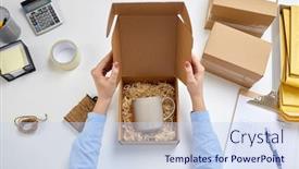  Presentation with mail - Slide set enhanced with delivery-mail-service-people background and a sky blue colored foreground