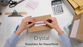  Presentation with mail - Amazing presentation design having delivery-mail-service-people backdrop and a light gray colored foreground