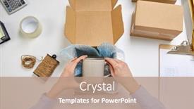  Presentation with mail - Beautiful theme featuring delivery-mail-service-people backdrop and a coral colored foreground