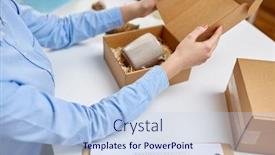  Presentation with mail - Cool new PPT theme with delivery-mail-service-people backdrop and a light blue colored foreground