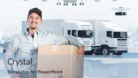  Presentation with drone delivery - Audience pleasing presentation consisting of 3d truck airplane van backdrop and a light blue colored foreground