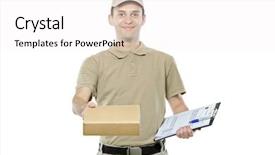  Presentation with delivery boy - Slides having delivery man bringing a package background and a white colored foreground