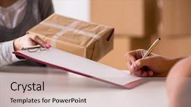  Presentation with think outside the box graphics - Slides having delivery man delivering parcel box background and a soft green colored foreground