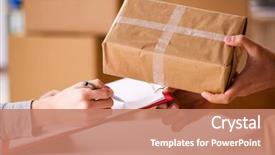  Presentation with think outside the box graphics - Slides featuring delivery man delivering parcel box background and a coral colored foreground