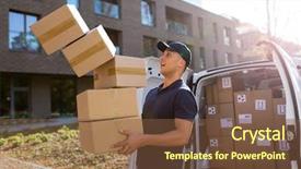  Presentation with earth dropping in water gif - Amazing PPT theme having delivery man dropping boxes backdrop and a tawny brown colored foreground