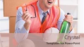 Presentation with work - PPT layouts having delivery-man-drunk-at-work background and a soft green colored foreground