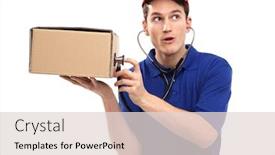  Presentation with box - Amazing presentation theme having delivery-man-examining-box backdrop and a lemonade colored foreground