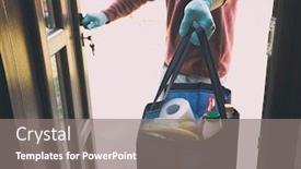  Presentation with grocery bag - Beautiful presentation theme featuring delivery-man-gives-the-bag backdrop and a gray colored foreground